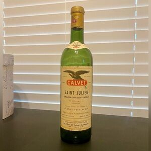 Vintage Empty Wine Bottle Calvet 1961 Saint Julien France New York Decor Bar